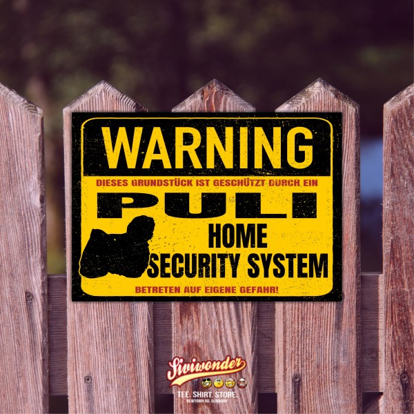 Schild Puli Hirtenhund Warning Security System Türschild Hundeschild Warnschild Hund