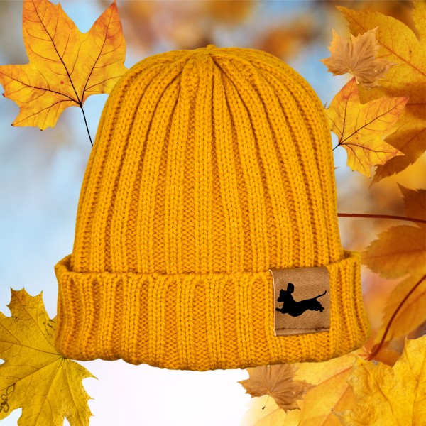 Strickmütze "Dackel Teckel " Beanie Mütze Urban Witzig Spruch Warm Winter Herbst Farben