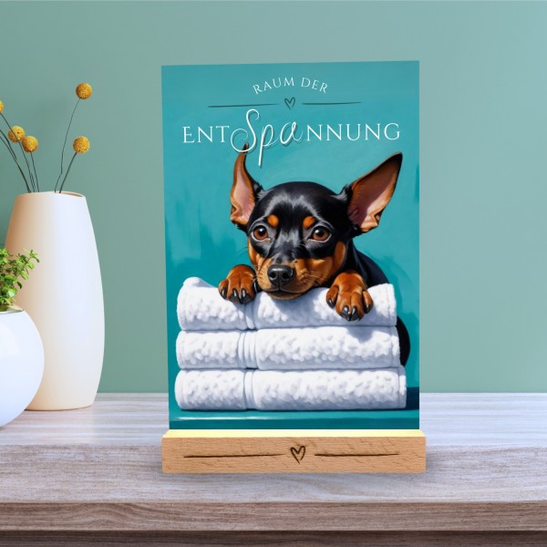 Hundeschild Deko Badezimmer Wellness Zwergpinscher Pinscher Schild Spruch