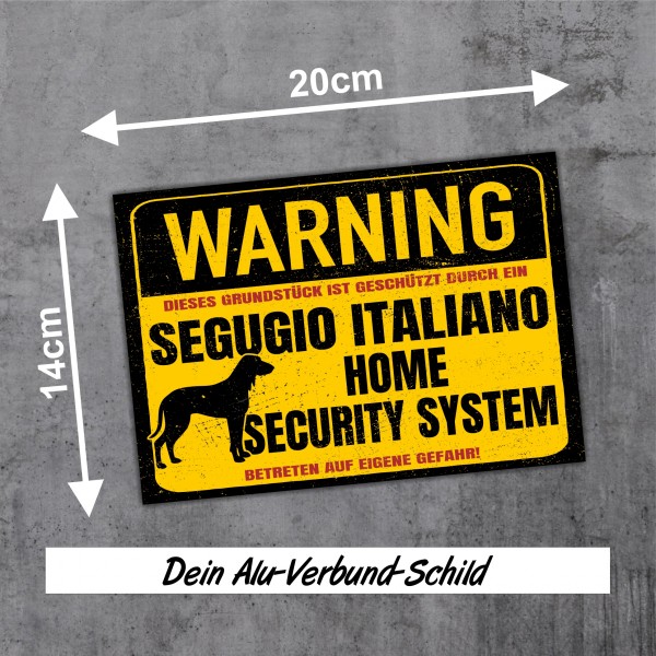 Schild Segugio Italiano Warning Security System Türschild Hundeschild Warnschild Hund Jagd