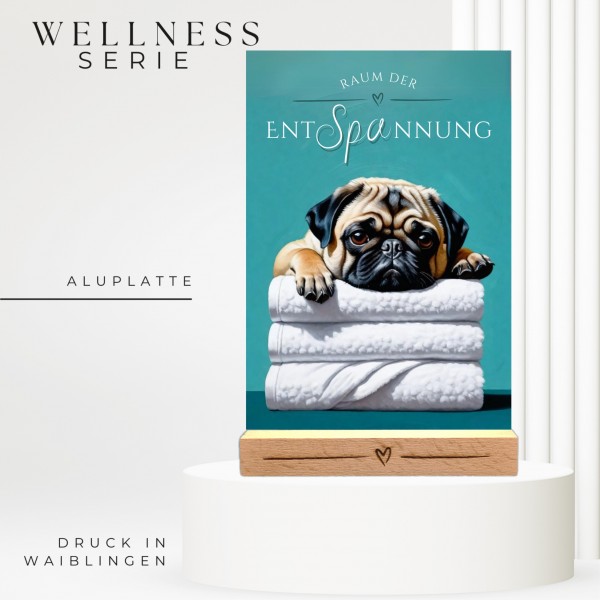 Hundeschild Deko Badezimmer Wellness Mops Pug Schild Spruch