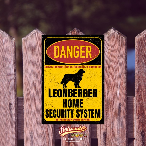 Leonberger Leo Gentle Lion Dog Türschild Danger Security System Warnschild Hund Schilder Hundeschild