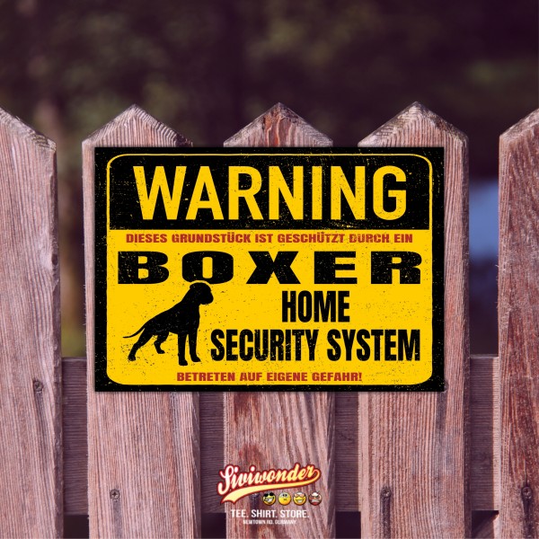 Boxer deutscher Dog Schild Warning Security System Türschild Hundeschild Warnschild Warnung