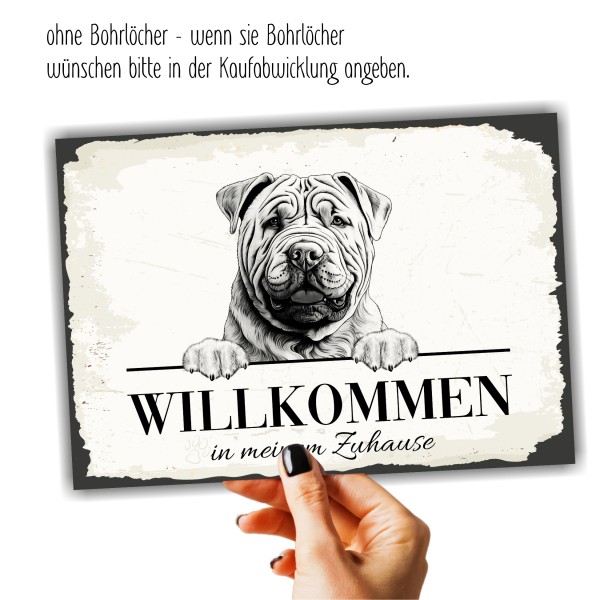 Hundeschild Willkommen Zuhause Shar Pei Faltenhund Schild Achtung