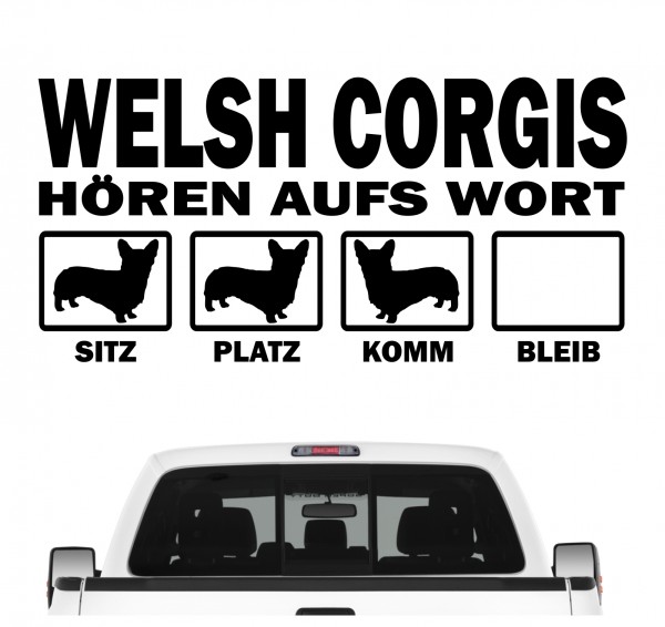 Welsh Corgi Pembroke Cardigan Cardi Hört aufs Wort Hunde Aufkleber Sticker Autoaufkleber Wandtattoo Tattoo