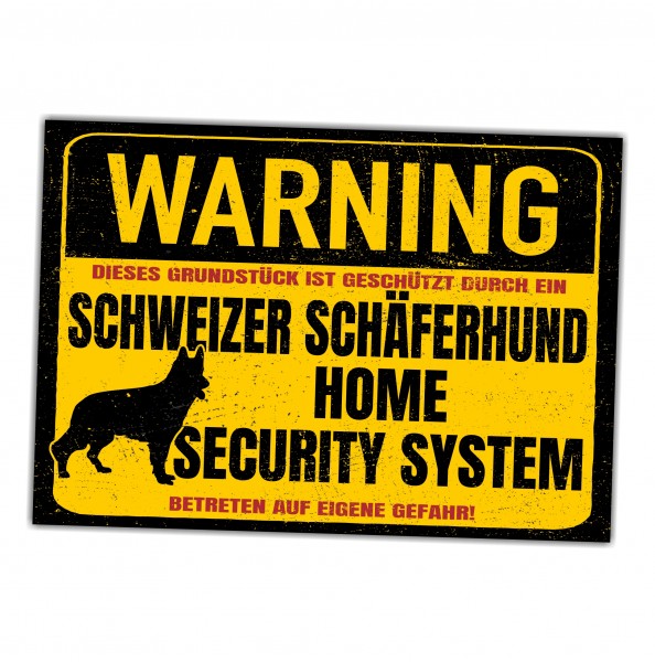Schild Schweizer Schäferhund Warning Security System Türschild Hundeschild Warnschild Hund weißer