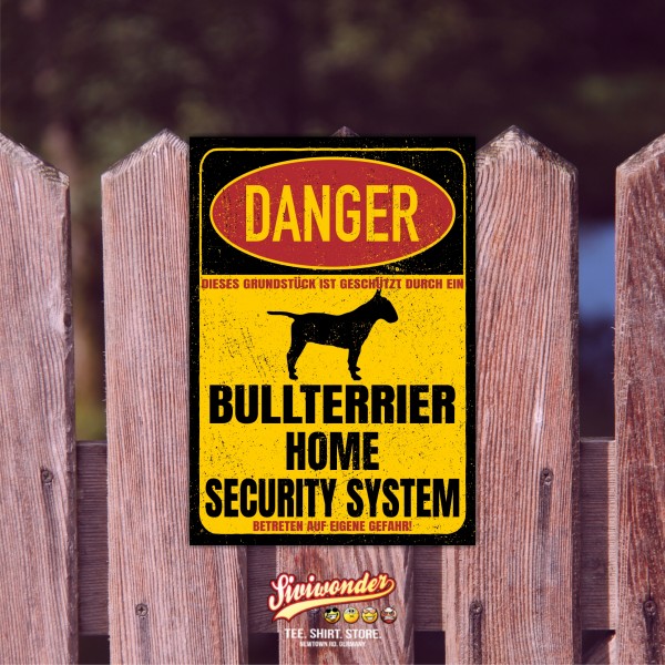Bullterrier Bully Bull Terrier Gladiator Dog Türschild Danger Security System Warnschild Hund Schilder Hundeschild happy Design by Siviwonder