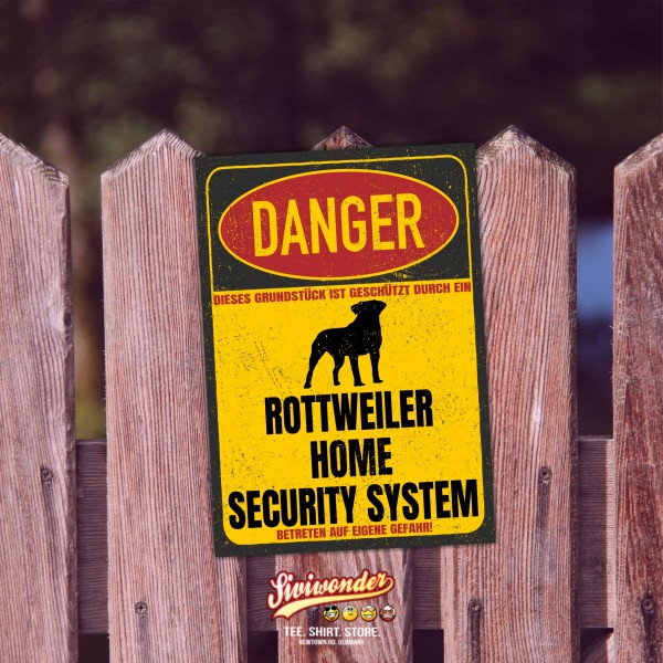 SchildDanger_RottweilerRottweiler Dog Türschild Danger Security System Warnschild Hund Schilder Hundeschild happy Des
