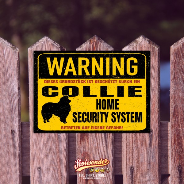 Collie Langhaarcollie Dog Schild Warning Security System Türschild Hundeschild Warnschild