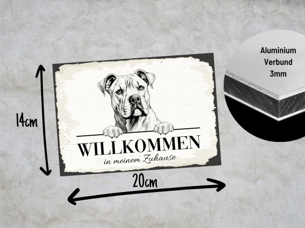 Hundeschild Willkommen Zuhause American Bulldog Schild Achtung Zaun Frau Spruch Türschild Hundeschild Warnschild Design by Siviwonder