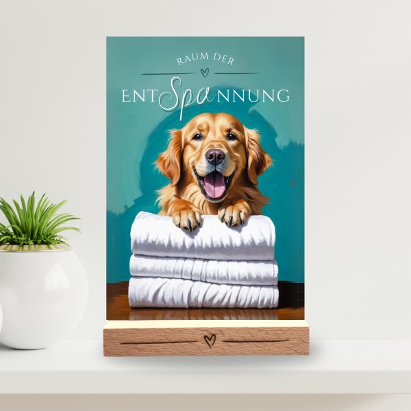 Hundeschild Deko Badezimmer Wellness Golden Retriever Goldie Schild Spruch