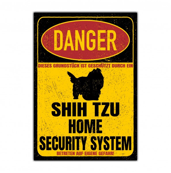 Shih Tzu Tibet Türschild Danger Security System Warnschild Hund Schilder Hundeschild