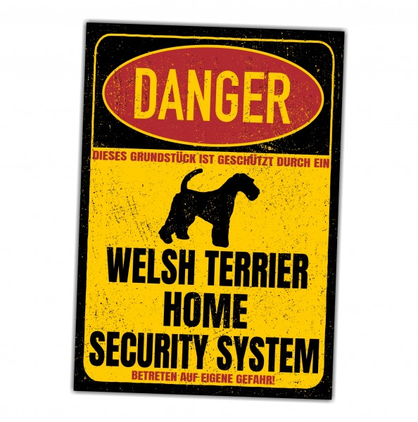 Welsh Terrier Welshie WT kleiner Airedale Danger Security System Warnschild Hund Schilder Hundeschild