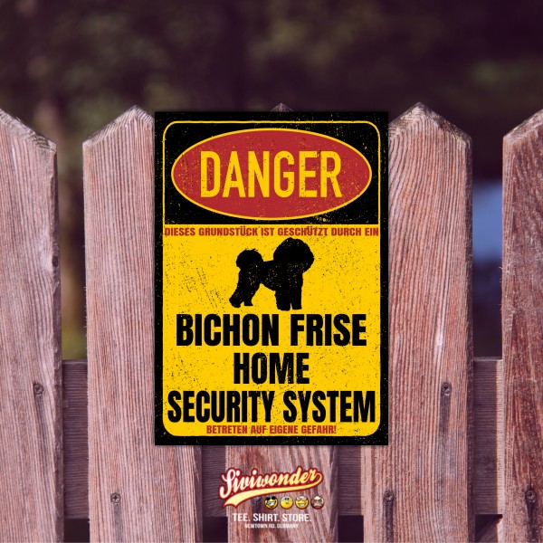 Bichon Frise a poil frise Tenerife weiß Dog Türschild Danger Security System Warnschild Hund Schilder Hundeschild happy Design by Siviwonder