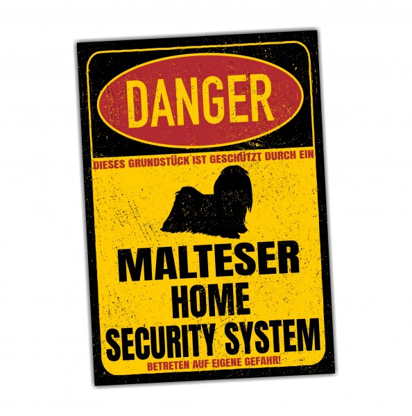 Malteser Türschild Danger Security System Warnschild Hund Schilder Hundeschild