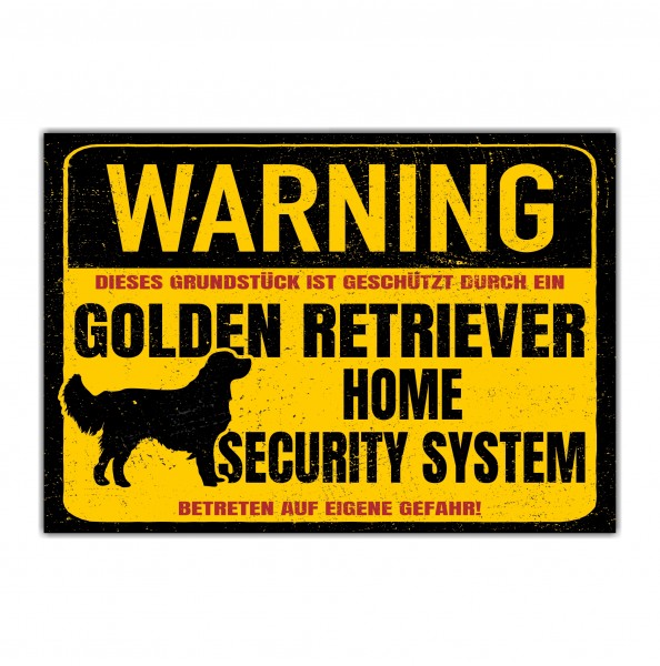 Golden Retriever Schild Warning Security System Türschild Hundeschild Warnschild Schild Hund Goldie