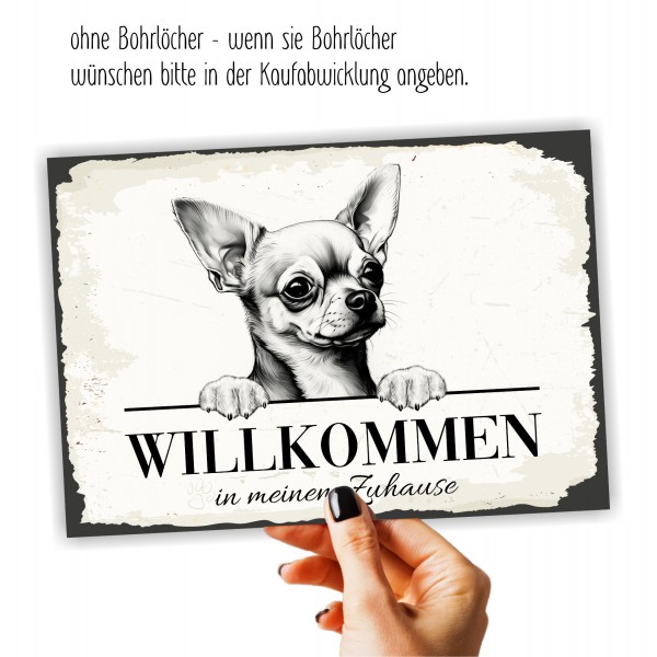Hundeschild Willkommen Zuhause Chihuahua Schild Achtung Spruch Türschild