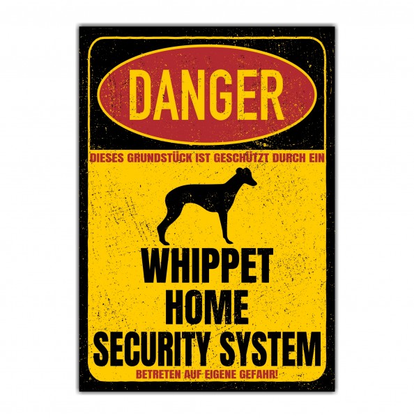 Whippet Windhund Snap dog Danger Security System Warnschild Hund Schilder Hundeschild