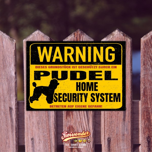 Schild Pudel Pudle Poodle Warning Security System Türschild Hundeschild Warnschild Hund
