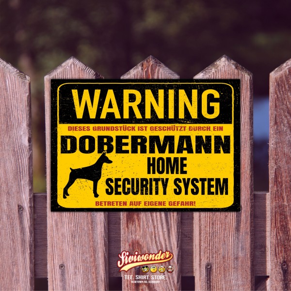 Dobermann Dobi Dobie Dog Schild Warning Security System Türschild Hundeschild Warnschild