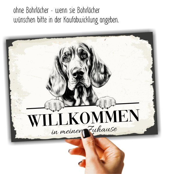 Hundeschild Willkommen Zuhause Bloodhound Bluthund Schild Achtung