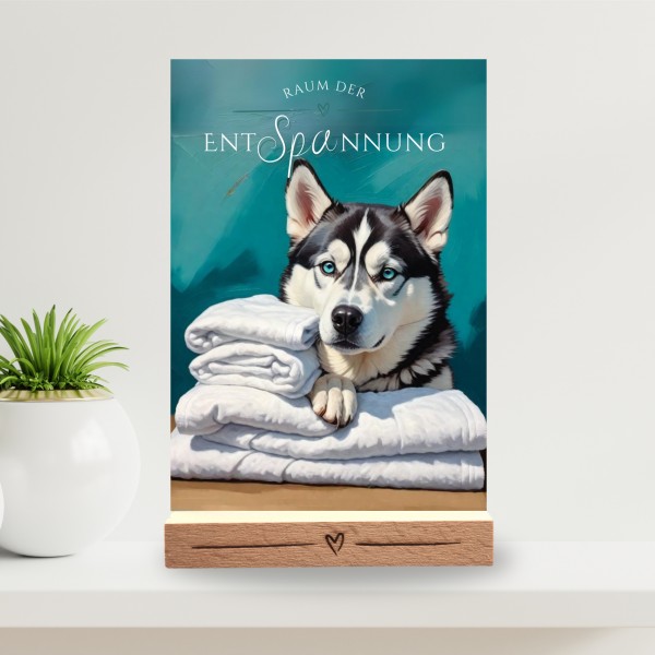 Hundeschild Deko Badezimmer Wellness Husky Siberian Schild Spruch