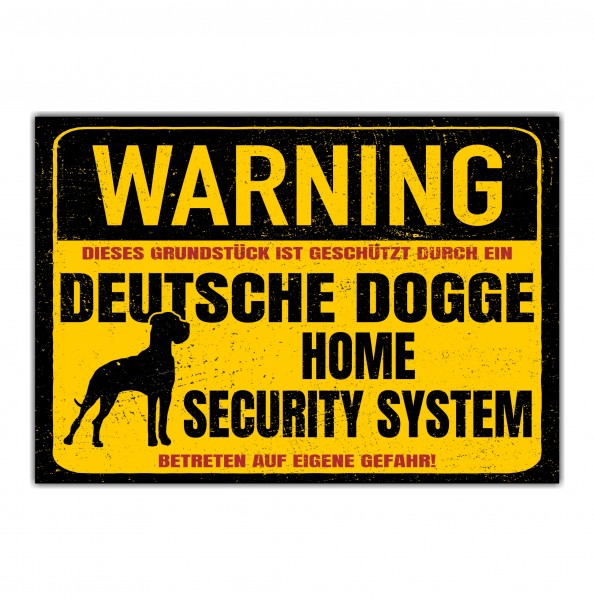 Dogge deutsche Dog Schild Warning Security System Türschild Hundeschild Warnschild
