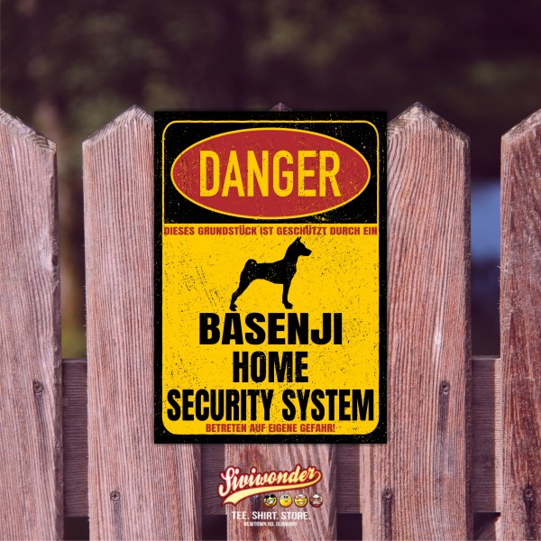 Basenji African Bush Dog Barkless Dog Kongo kein Bellen Dog Türschild Danger Security System Warnschild Hund Schilder Hundeschild happy Design by Siviwonder