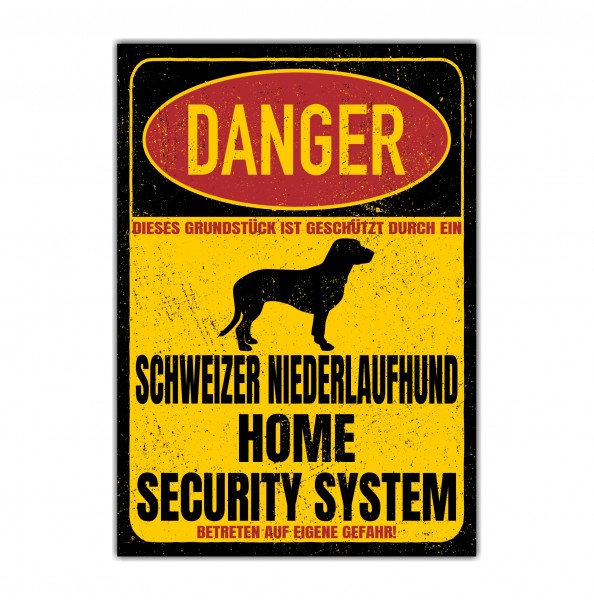 Schweizer Niederlaufhund schweizerischer Türschild Danger Security System Warnschild Hund Schilder Hundeschild