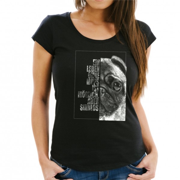 Mops Damen T-Shirt Face Hundemotiv Pug Dutch Mastiff Mini Chinese