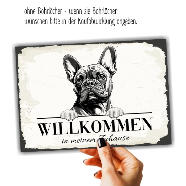 Hundeschild Willkommen Zuhause French Bulldog Frenchie Schild Achtung Spruch