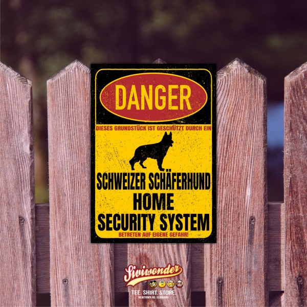 Schweizer Schäferhund Türschild Danger Security System Warnschild Hund Schilder Hundeschild