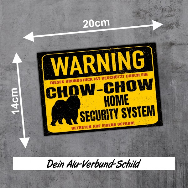 Chow Chow Kanton Dog Schild Warning Security System Türschild Hundeschild Warnschild Warnung