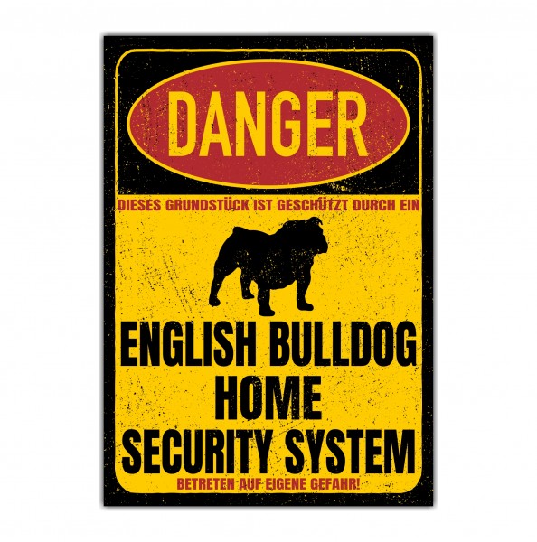 Englische Bulldogge Bully English Bulldog Dog Türschild Danger Security System Warnschild Hund Schilder Hundeschild happy Design by Siviwonder