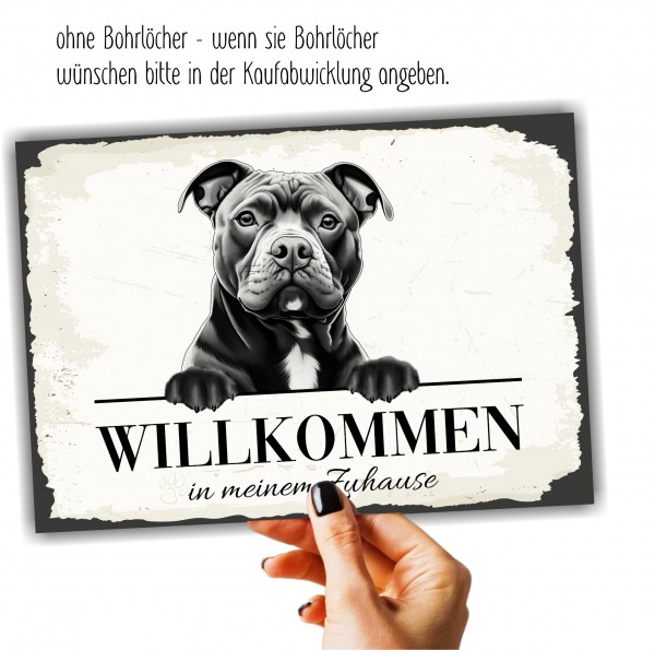 Hundeschild Willkommen Zuhause Staffordshire Bullterrier Staff Stafford Schild Achtung Spruch