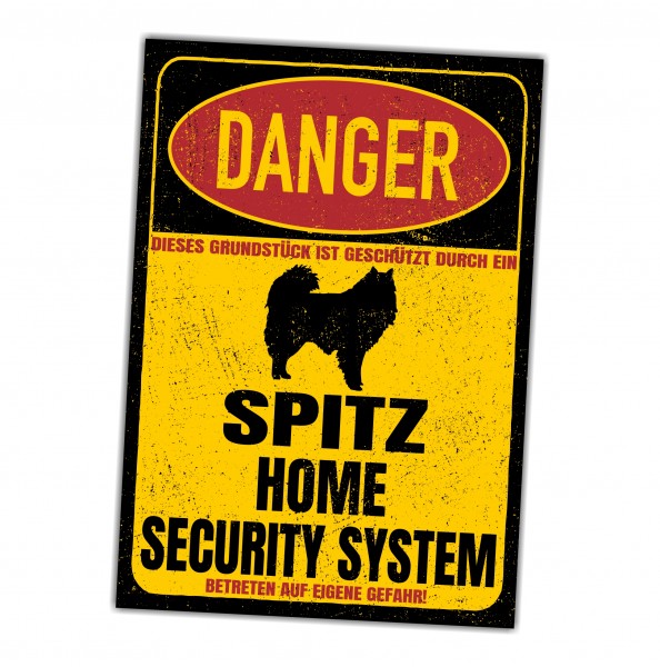 Spitz Spitze deutsche Zwergspitz Türschild Danger Security System Warnschild Hund Schilder Hundeschild