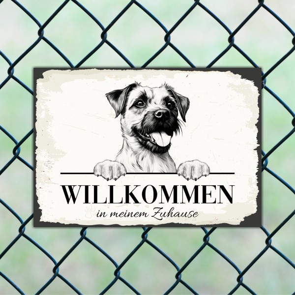 Hundeschild Willkommen Zuhause Border Terrier Schild Achtung Spruch