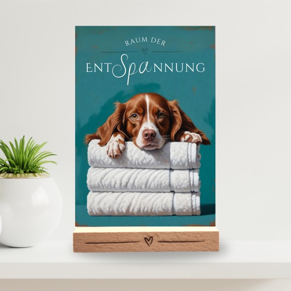 Hundeschild Deko Badezimmer Wellness Epagneul Breton Schild Spruch
