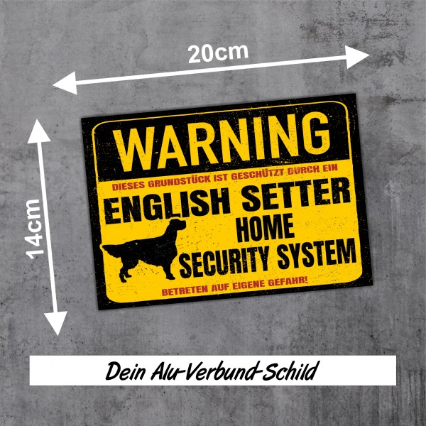 English Setter Dog Schild Warning Security System Türschild Hundeschild Warnschild