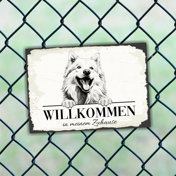 Hundeschild Willkommen Zuhause Samojede Sammy Schild Achtung Spruch