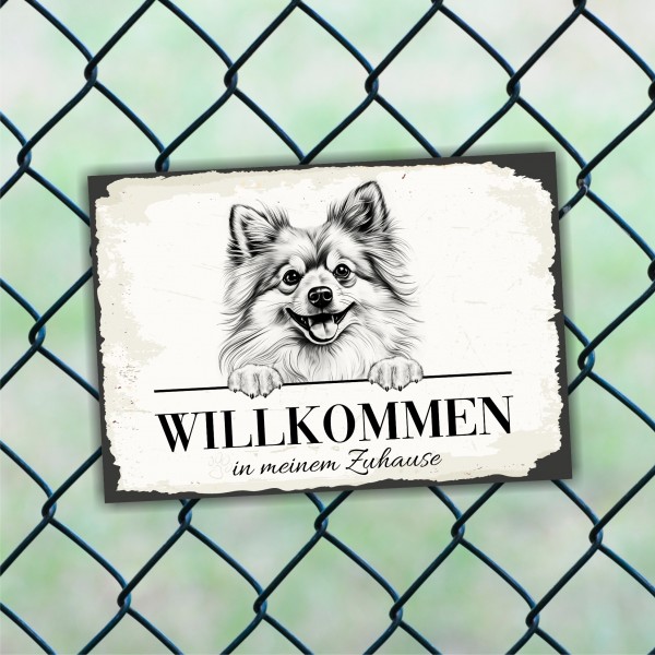 Hundeschild Willkommen Zuhause Pomeranian Pompom Schild Achtung Spruch Hundeschild