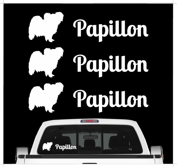 Papillon Zwergspaniel Kontinentaler Phalene Dog 3er Set AUTOAUFKLEBER Aufkleber Hunde Hundemotiv by SIVIWONDER