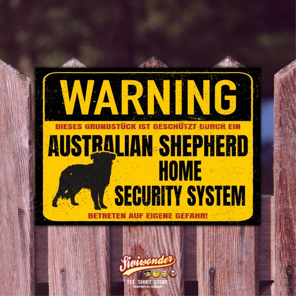 Australian Shepherd Aussie Dog Schild Warning Security System Türschild Hundeschild Warnschild