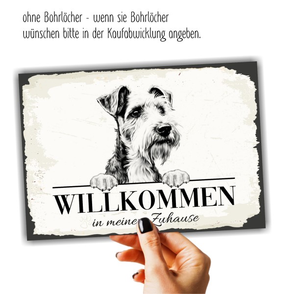Hundeschild Willkommen Zuhause Foxterrier Foxie Fox Terrier Schild Achtung Spruch