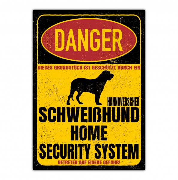 Hannoverscher Schweißhund Laufhund Schweißhunde Dog Türschild Danger Security System Warnschild Hund Schilder Hundeschild happy Design by Siviwonder