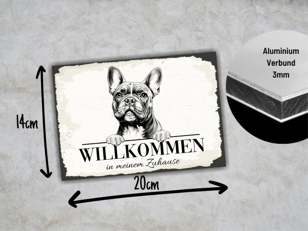Hundeschild Willkommen Zuhause French Bulldog Frenchie Schild Achtung Spruch