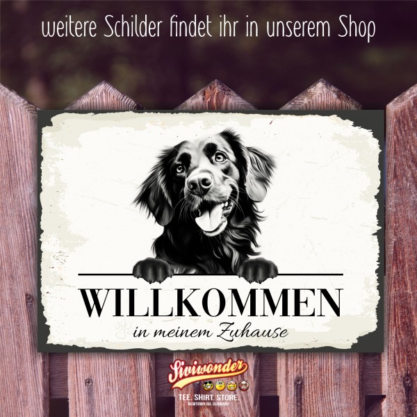 Hundeschild Willkommen Zuhause Flat Coated Retriever Schild Achtung Spruch