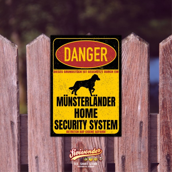 Münsterländer kleiner Munsterlander Vorstehhund Heidewachtel Munster Türschild Danger Security System Warnschild Hund Schilder Hundeschild