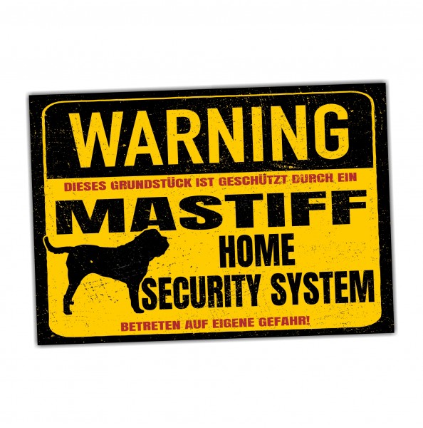 Mastiff Englischer Schild Warning Security System Türschild Hundeschild Warnschild Hund Achtung