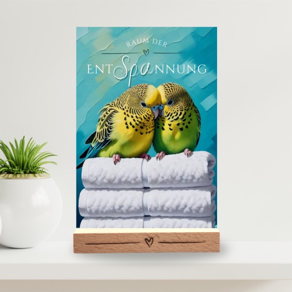 Wellensittich Schild Wellness Handtuch Entspannung Schild Spruch